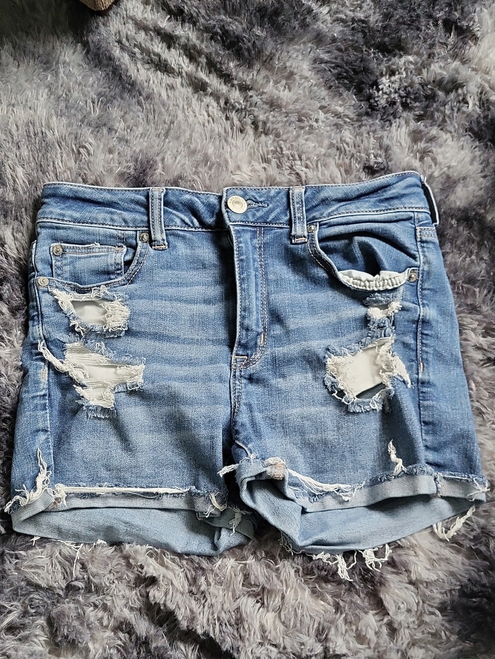 American Eagle Outfitters Light Blue Distressed Denim Shorts